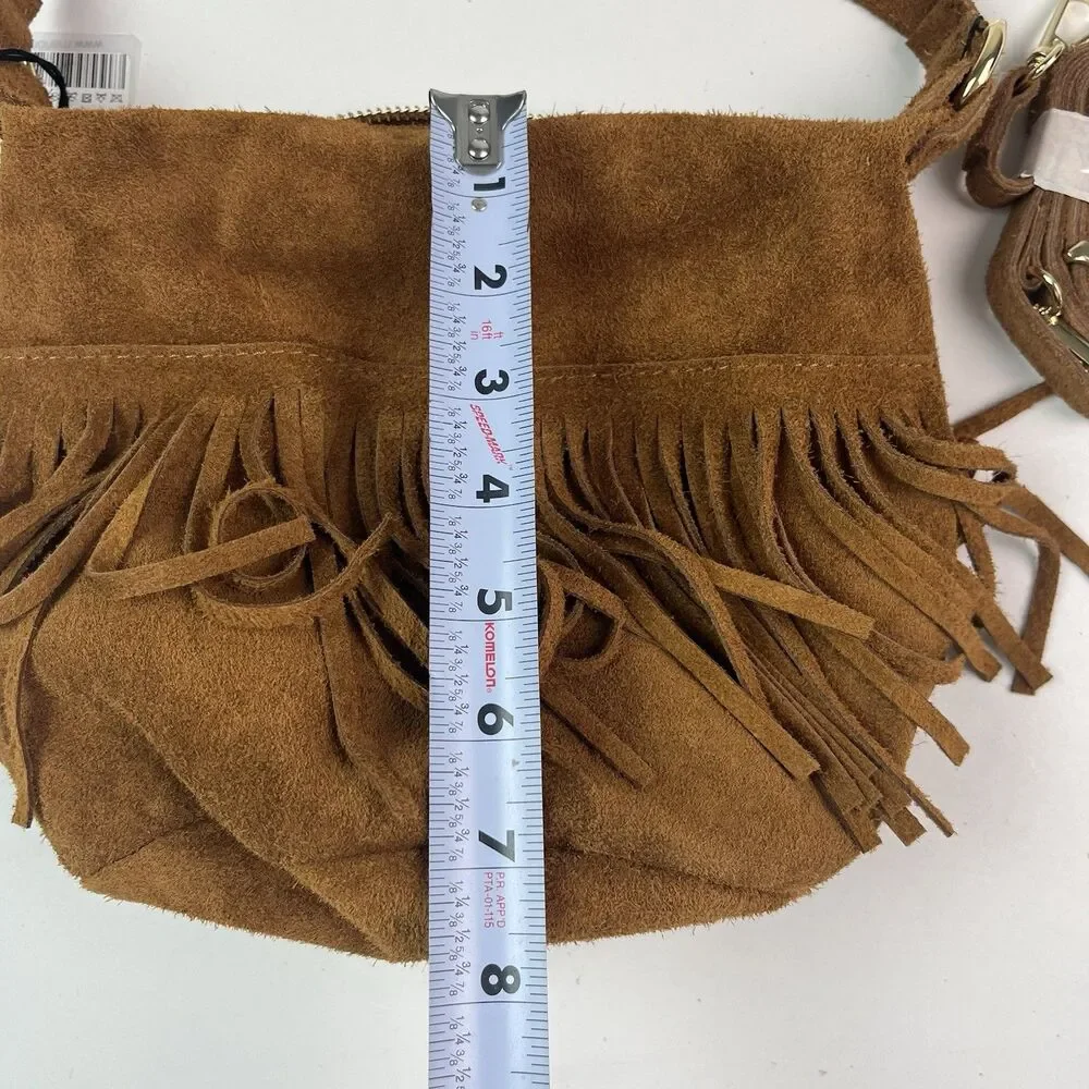 NWT Marlon Italy Suede Leather Fringe Hobo Bag Brown Western Cowgirl Festival